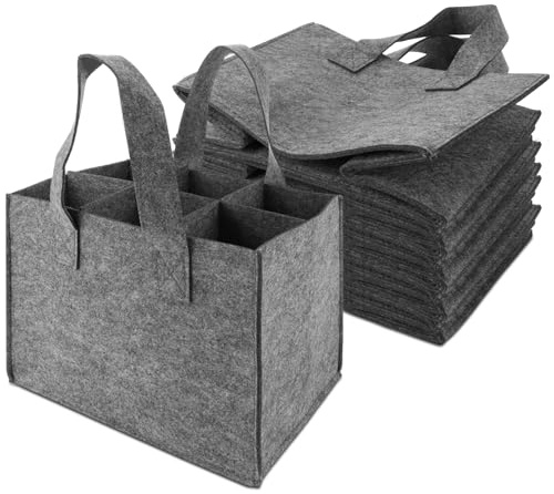 MUXHEL Set med 6 flaskkorgar, 6 flaskor, 24 x 18 x 16 cm flaskväska med 6 fack, flaskhållare, flaskväska, återanvändbar flaskhållare filt