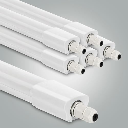 LED Universum 6er-Set Feuchtraumleuchten 150cm 45W 5400lm tageslichtweiß 6500K - IP65 - verknüpfbar - Kellerleuchte Nassraumleuchte Feuchtraum-Wannenleuchte mit Steck-Klemmen L1570xB46xH34mm