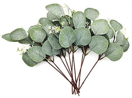 ZWFSDM Künstliche Pflanzen, Künstliche Eukalyptus Pflanzen Zweige, künstlichen Blumen Blättern, dekorative Kunststoff Efeu Pflanzen für Garten, Schlafzimmer, Tischdeko Kommunion Deko - 14 Bündel