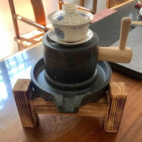 BBHW Getreidemühle Manuell Kleine Teemühle aus Stein mit Gestell Und Griff, 13 X 20 cm Manuelle Steinmühle, Lehrmittel, Klassische Handgefertigte Teepulvermühle