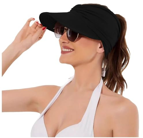 Sun Visor Hüte für Damen, Sonnenhut mit Großer Krempe Faltbar Visor Cap Strand Hut Sonnenschutz UPF 50+ Sonnenvisor für Tennis/Golf/Baseball/Strand/Badminton/Laufen,UV-Schutz Sommerhut
