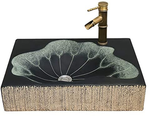 Vasque à poser , Vasque de salle de bain Vasque d'art d'hôtel de luxe Vasque antique chinoise Vasque à poser individuelle de salle de bain Vasque de lotus d'art V-intage de salle de bain Piscine(57*40