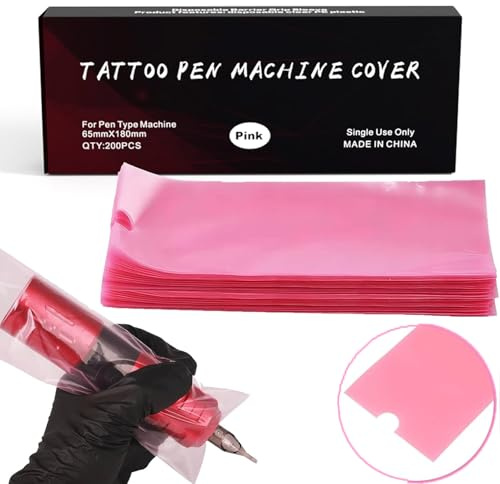 LEAYOKA 200 st rosa tatuering pennfodral – 2,56 x 18,1 cm engångs tatuering maskin wrap patron hylsa