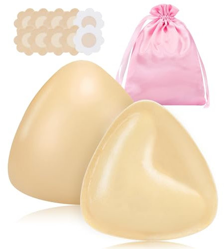 Sticky Bra Pads with Nipple Covers, C Cup Reusable Silicone Bra Inserts Push Up, Women Girls Removable Bra Fillers, Swimsuit Bikini Enhancer Cup Pads, Washable Breast Padding Stick on Any Cup Cover