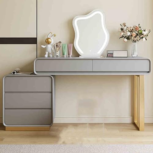 Schminktisch Mit Spiegel Und Beleuchtung, Stuhl, Schublade Aus Weichem Samt, Leise Gleitschiene, Links Und Rechts Austauschbar, Ausziehbarer Lagerschrank, Fürs Schlafzimmer Ernqi(Light gray,B_47.2IN)