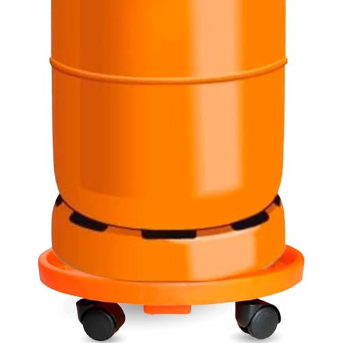 TECHZOCO Soporte para bombona butano, Portabombonas, Carro Porta bombona Gas, Portamacetas, Plástico, Incluye 4 Ruedas, 33,5 cm de diámetro y 7,5 cm de Alto, Naranja