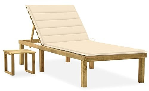 Annlera Sonnenliege Relaxliege aus Holz mit Tisch und Cremeweiß Auflage Liegestuhl Wetterfest Gartenmöbel Klappbare Liegenauflage für Garten Terrasse oder Balkon Ergonomischen Designs 200x70x77 cm