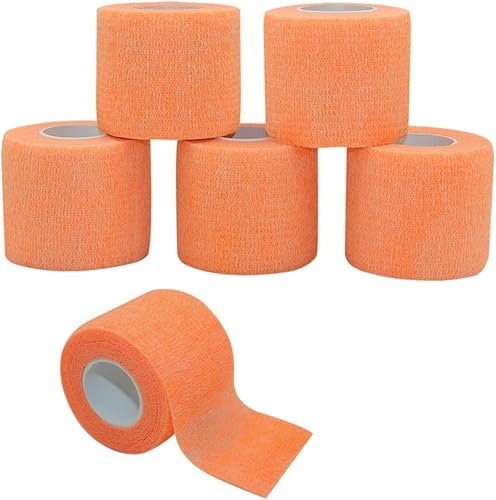 Selbstklebender Verband 5cmx4.5m Haftbandage Selbstklebend für Mensch und Tier, Elastische Fixierbinde Cohesive Bandage Haftbandage für Stretch Sportler, Handgelenk, Knöchel, Pet (6 Rollen/Orange)