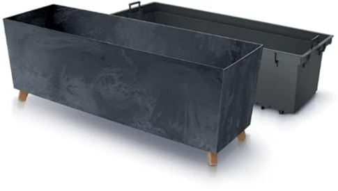 B2C Low Rectangle Concrete Planter Floor Standing Indoor Outdoor Patio Plant Pot 3 Colours Grey Black (Anthracite)