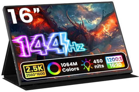Upperizon Monitor de juego portátil 40.6cm QHD 2.5K 2560x1600 16:10 120Hz Sincronización libre 100% Srgb 10 bits 400 liendres Pantalla de viaje para MacBook, ordenador portátil, PC, consolas de