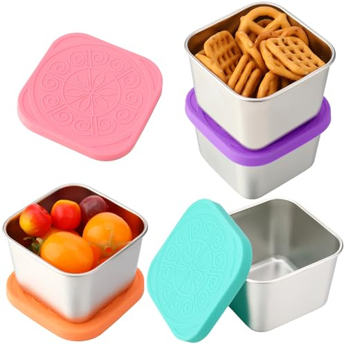 saerryor 4 Pack 6oz Stainless Steel Food Containers with Silicone Lids