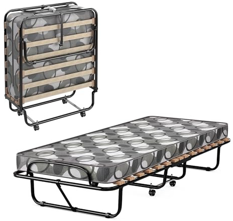 GOPLUS Gästsäng 80 x 190 cm, hopfällbar säng med madrass, stålram, enkelsäng, vuxna för sovrum och kontor (grå)