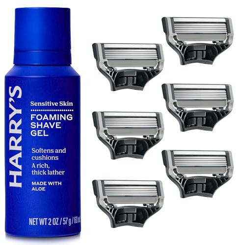 Harry's Original Razor Blades Refill and Foaming Shave Gel, (6) Refillls with Precision Trimmer, 5 Anti-Friction Shaving Blades, 60ml Foaming Shave Gel, Compatible with 'Harry's Original'