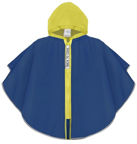 Regnponcho Pojke 3 4 5 6 År med Dragkedja - Regnjacka för Barn Grundskola Vattentät Reflekterande Profiler EVA Material - Regnkappa Poncho med Knappar Regnsäker - PERLETTI (3-6 År, Blå och Gul)