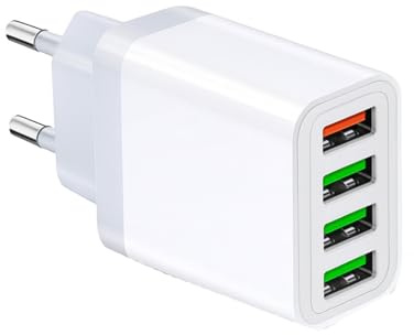 Pack 2 Cargador USB de Pared Multipuerto 4 Puertos con Carga Rápida Quick Charge 3.0, Ideal para Carga Eficiente de Dispositivos Móviles.