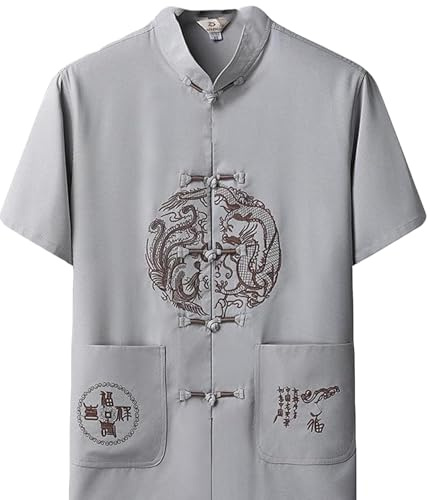 Summer Tai Chi Shirt Traditional Chinese Style Tang Suit Uniform Shirts For Men Kung Fu Martial Arts Costumes Polyester Han Fu Tops Clothing(Size:180,Color:A)