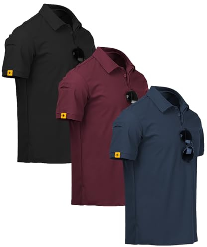 ZITY 3 Pack Polo Uomo Manica Corta Tshirt Traspirante ad Asciugatura Rapida Uomo Polo Estiva Camicia Sportiva Casual Camicia da Golf Regular Fit(XL Nero Rosso Vino Blu Scuro)