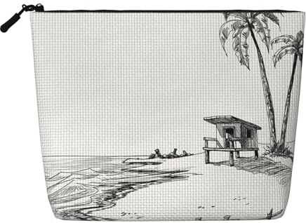 Water-Resistant Cosmetic Pouch Organizer for Women Travel, Makeup Bag with Zipper, Lightweight Daily Essentials Pouch for Toiletries Art Supplies Storage, Summer Beach Palm Trees Fake Hemp Makeup Bag