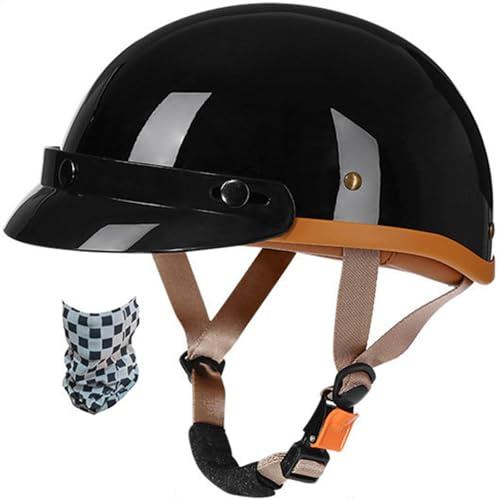 Demi Casque Casque Moto, avec Visière Vintage Casques Bols Homologué Dot/ECE Casque Mobylette Ouvert Demi Casque Homme Femme Casque Jet pour Cruiser Hélicoptère Scooter