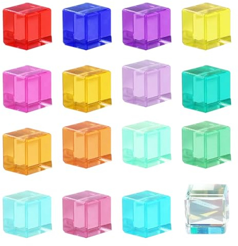 16 Bunte Acryl-Bausteine, Regenbogen-Baustein-Set, Bunte Sensorik-Bauklötze, Montessori-Spielzeug, Motorik- und Sinnesspielzeug, Edelsteinwürfel Stapelspielzeug für Jungen & Mädchen ab 3 Jahren