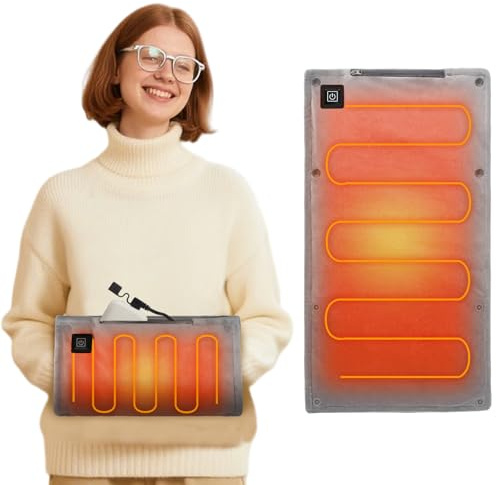 Elektrischer Handwärmer Muff, 60x30cm Tragbare Graphen-Handwärmer mit Sicherem Weichem Plüsch, USB Aufladen 3 Heizstufen Muff Handwärmers, Elektrische Hand Muffs für Outdoor, Grau