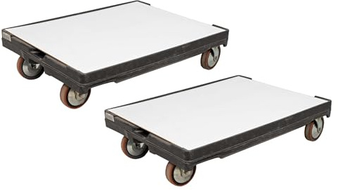 goodsforbusiness Profi Schwerlast Transportroller 80x60cm schwarz, 2er Set | Industrieroller Rollbrett Möbelrollwagen gebraucht mit Holzboden für Stapelboxen, 500kg Tragkraft, 2 Block- und 2 Lenkrollen