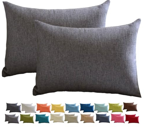 Fundas de Cojín de Lino de 30x50 60x60 60x80cm, Funda Cojines Cuadrado/Rectangular Decorativa para Sofá Funda de Almohadón, Suave para Sala de Estar Sofás Camas Sillas(Smoke Gray,30x60 2pcs)