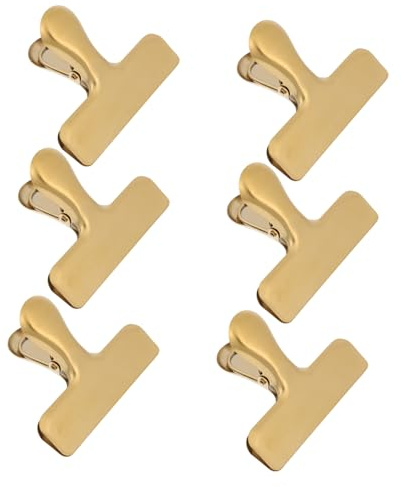 Baluue 6 pièces Clips de Fermeture Acier Inoxydable Doré pour Sacs Alimentaires Collations et Documents Puissante Étanchéité pour Conservation Fraîcheur et Rangement Compact