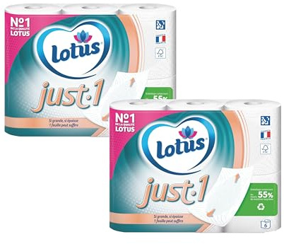 Lotus just one - Papier Toilette Ultra Doux 5 Épaisseurs - Fabriqué En France - 12 Rouleaux