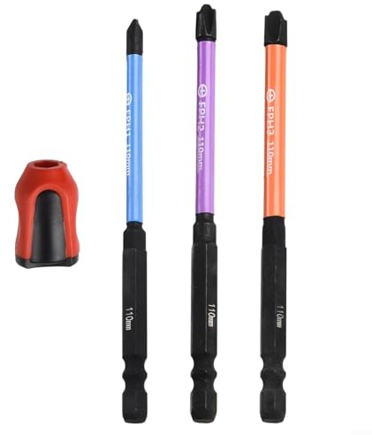 MIKMLYZE Juego de puntas de destornillador de cruz especial para electricistas, puntas ranuradas magnéticas HRC63 de aleación de acero con anillo aislado, FPH/FPZ de 4,5 mm, 5,5 mm, 7 mm, 65 mm, 110