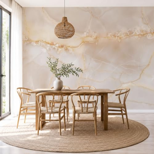 Carta Da Parati Fotomurale Xxl Elegante Marmo Screpolato 450X315Cm, Poster Murale Fotografica 3D In Tessuto Non Tessuto Marmo Linea Naturale Di Grande Per Tv Corridoio Soggiorno, Beige Oro