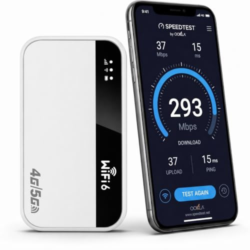 5G Portable WiFi 6 Router, 3000mAh Battery, SIM-Free, Up to 32 Devices