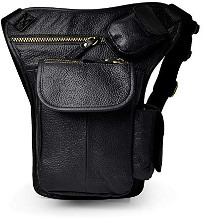 Le'aokuu Herren Echtes Leder Tasche Beinbeutel Beintasche Außenbeintasche Hüfttasche Drop Leg Thigh Bag Motorrad Tactical Messenger Bag 3106