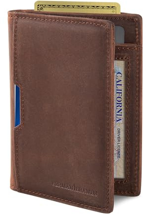 SERMAN Brands - Wallets for Men Slim Mens Leather RFID Blocking Minimalist Card Front Pocket Bifold Travel Thin, A. Texas Brown 5.0, Slim