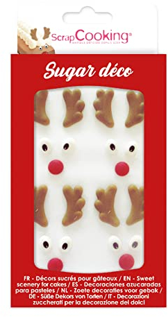 ScrapCooking - Décosucres Têtes de Rennes - Décorations Animaux pour Cupcakes de Noël, Bûches, Pâtisseries, Desserts, Gâteaux - Cake Design - 7038