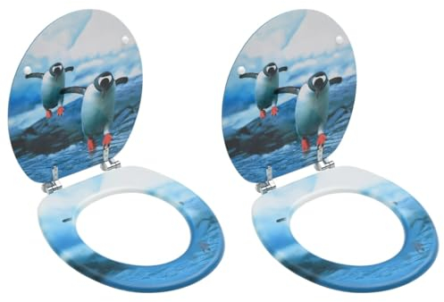 vidaXL 2x Toilettensitz mit Deckel für alle gängigen WC-Becken Toilettendeckel WC Sitz Klodeckel Klobrille WC Brille Badezimmer MDF Pinguin-Design