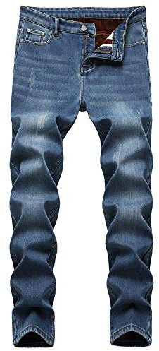 Ylingjun herr varma sherpa fodrade bikerjeans stretch slim fit fleece denimbyxor, 932 Ljusblå, 48 EU