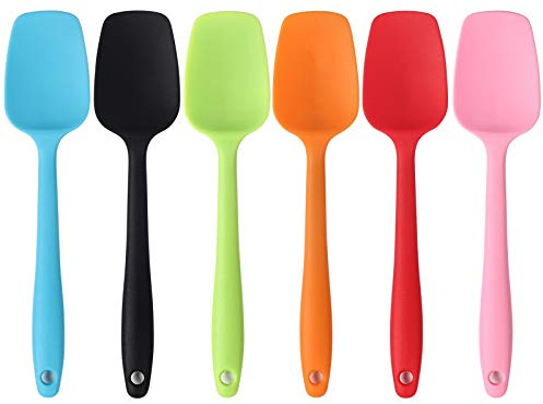 Silicone Spatulas, 8.2 inch Small Rubber Spoon Spatula Heat Resistant Seamless One Piece Design Non-Stick Spoonula Flexible Scrapers Baking Mixing Tool (6 Pcs)