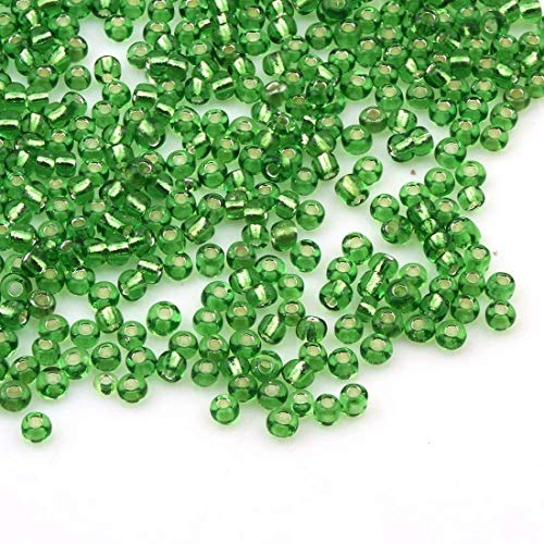 Perlin Rocailles Glasperlen Indianerperlen Saatperlen Pony Perlen 4mm, 6/0 Rund Mini Seed Beads 1100 Stk (Grün Silbereinzug)