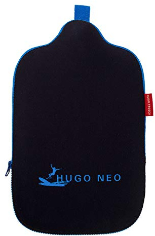 Hugo Frosch Öko-Wärmflasche 2,0 l mit flauschigem Neoprenbezug Surfer | Große formstabile Bettflasche Made in Germany, geruchsneutral, blau-schwarzer Überzug mit Zipper, abnehmbar & waschbar