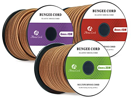 Abma Cord Bungee Cord 5mm 20M Elastic Shock Cord 100% Stretch Elastic Bungee Rope for Tarpaulin, Trailer, Backpack, Tent Pole, Kayak - Brown
