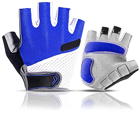 TAHUAON Rowing Gym Gloves Protection Fingerless Men Women Gloves For Fishing Kayak Paddling Hiking Sailing Rowing (Blue L)