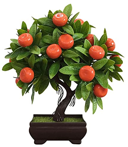 Flikool Mini Künstliche Obstbaum in Töpfen Gefälschte Künstlicher Bonsai Orangenbäume im Topf Künstliche Pflanzen Topfpflanze Künstlich Kunstpflanzen für Tisch Wohnzimmer Inneneinrichtung Büro Deko