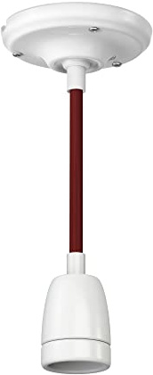 ledscom.de E27 Porzellan- Pendelleuchte weiß, Textikabel weinrot, DIY, 230V AC, max. 300W