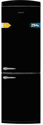 Cecotec Réfrigérateur combi rétro Bolero CoolMarket Combi Origin 294+ Black E. Réfrigérateur rétro noir, 294L, Total No Frost, classe E, Multi Cooling, Ultra Fresh, Multi Air Flow, Congélation Rapide.
