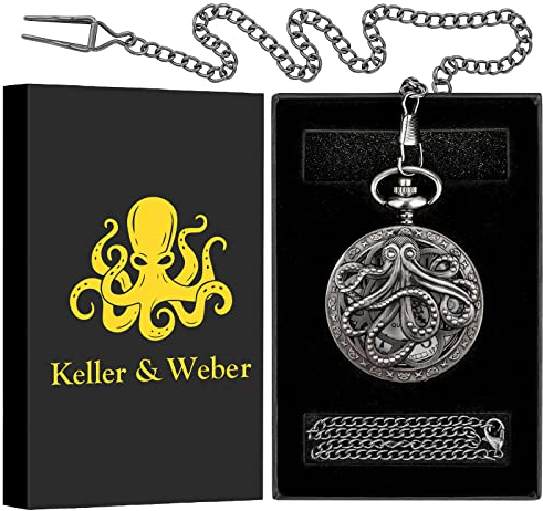 Keller & Weber Vintage Octopus Taschenuhren für Männer, Octopus Geschenke für Männer Papa, Valentinstagsgeschenke, Geburtstagsgeschenke, Halskette Geschenke für Frauen