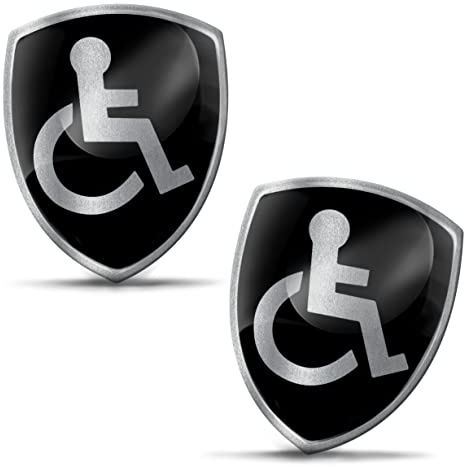 Biomar Labs 2 x Aufkleber 3D Gel Silikon Autoaufkleber Badge Moto Fahrrad Motorrad Biker Helm Stickers Auto Fenster Telefon Laptop PC Tablet Tür Emblem (Behindert Disabled Symbol Logo KS 94)