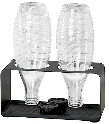 WENKO Flaschenhalter Mod. Wave für 2 Flaschen kompaktes Design zur Trocknung abnehmbares Tablett pulverbeschichtetes Metall Schwarz 23,5 x 11,5 x 11,5 cm