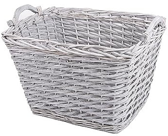 Wickerfield Heavy Duty Log Basket Fireside Blanket Basket Bedroom Storage Basket (Grey Rectangle)