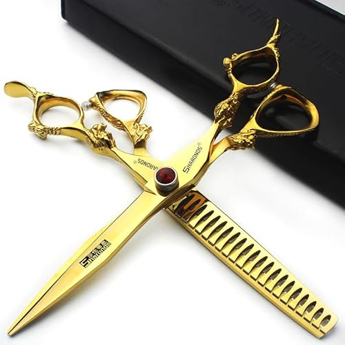 5.5Zoll/6 Zoll sharongds Japanischer Friseur Schere Effilierschere Haar 16.5 cm Professional Barber Schere Set… (7 Zoll 2 Stück-D)